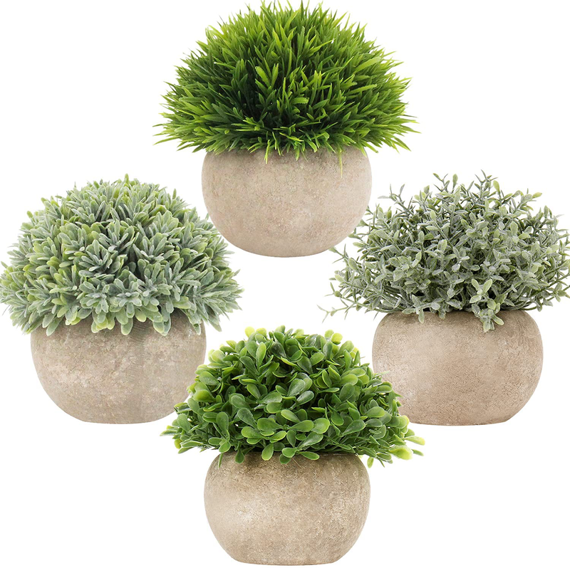 Mini Potted Fake Plants Small Plants Artificial Plastic Greenery Grass in Pots Faux Tiny Topiary Shrubs Cute Bathroom Decor Home & Garden > Decor > Seasonal & Holiday Decorations U/S Style