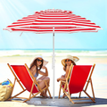 ROWHY 2 Tiers 7.5’ Beach Umbrella with Sand Anchor & Push Button Tilt Pole Portable for Heavy Duty Wind UV 50+ Sunshade Umbrella with Carry Bag for Patio Outdoor Umbrella(Red-Orange Stripe) Home & Garden > Lawn & Garden > Outdoor Living > Outdoor Umbrella & Sunshade Accessories ROWHY Red and White  