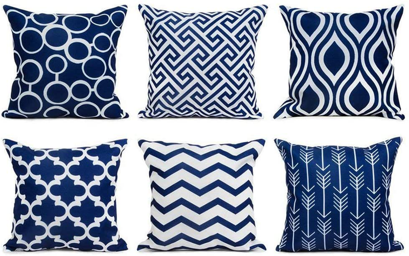 Top Finel Accent Decorative Throw Pillows Durable Canvas Outdoor Cushion Covers 16 X 16 for Couch Bedroom, Set of 6, Navy Home & Garden > Decor > Chair & Sofa Cushions Top Finel Navy 20"x20" 
