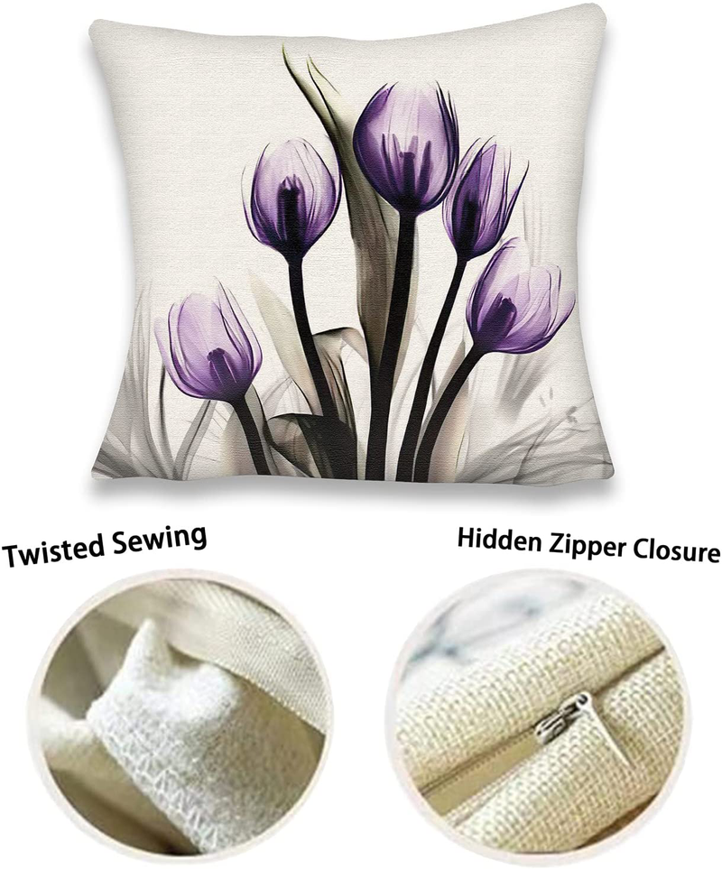Throw Pillow Covers 18X18 Set of 4, Decorative Pillows for Couch Bed, Sofa Pillows Decorations for Living Room,Purple Flower Outdoor Pillows Couch Cushion Covers for Home Bedroom Car Home & Garden > Decor > Chair & Sofa Cushions QZZYWL   