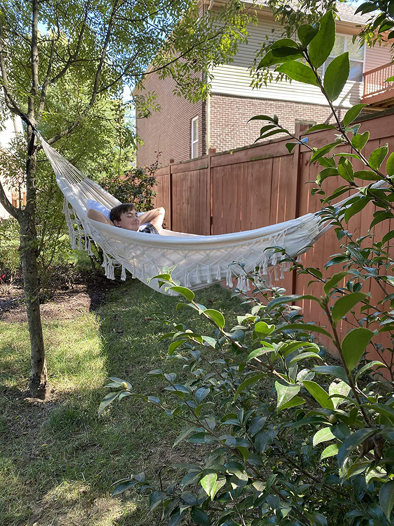Terracotta Door Boho Hammock for 2 Adults, Brazilian Style Hammock Rope for Indoor, Outdoor, Patio, Porch, Bedroom, Beach and More- White Canvas Rope Hammock, Macrame Hammock, Cotton Hammock Home & Garden > Lawn & Garden > Outdoor Living > Hammocks Terracotta Door   