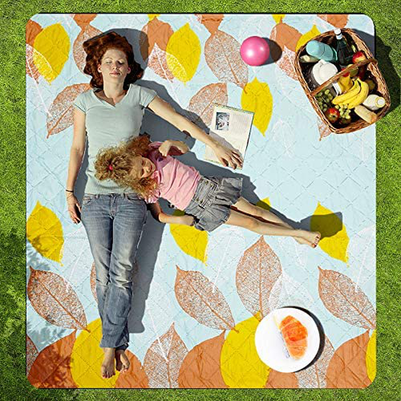 Three Donkeys Machine Washable Lightweight Picnic & Beach Blanket Rug Handy Mat Tote Plus Thick Dual Layers Wate-Resistant Sandproof Padding Portable for Family,Friends, Kids, 79"x79" (Leaf) Home & Garden > Lawn & Garden > Outdoor Living > Outdoor Blankets > Picnic Blankets Three Donkeys Leaf  