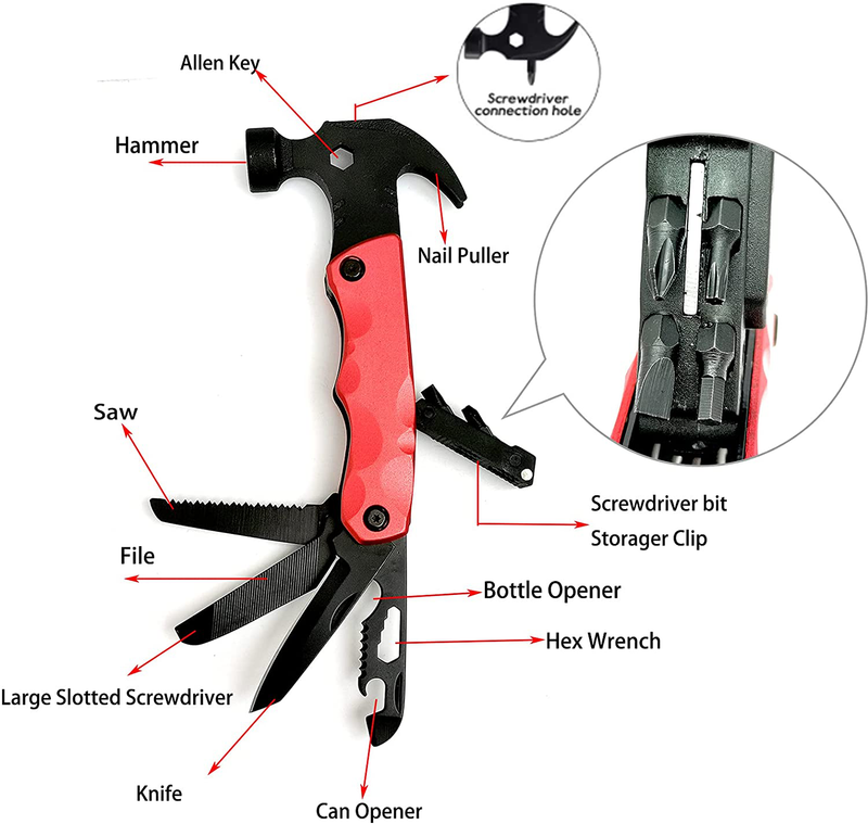 Hammer Multitool Camping Accessories, Cool Gadgets Gift for Men ,Outdoor Tool Gear and Equipment,Hvakhva