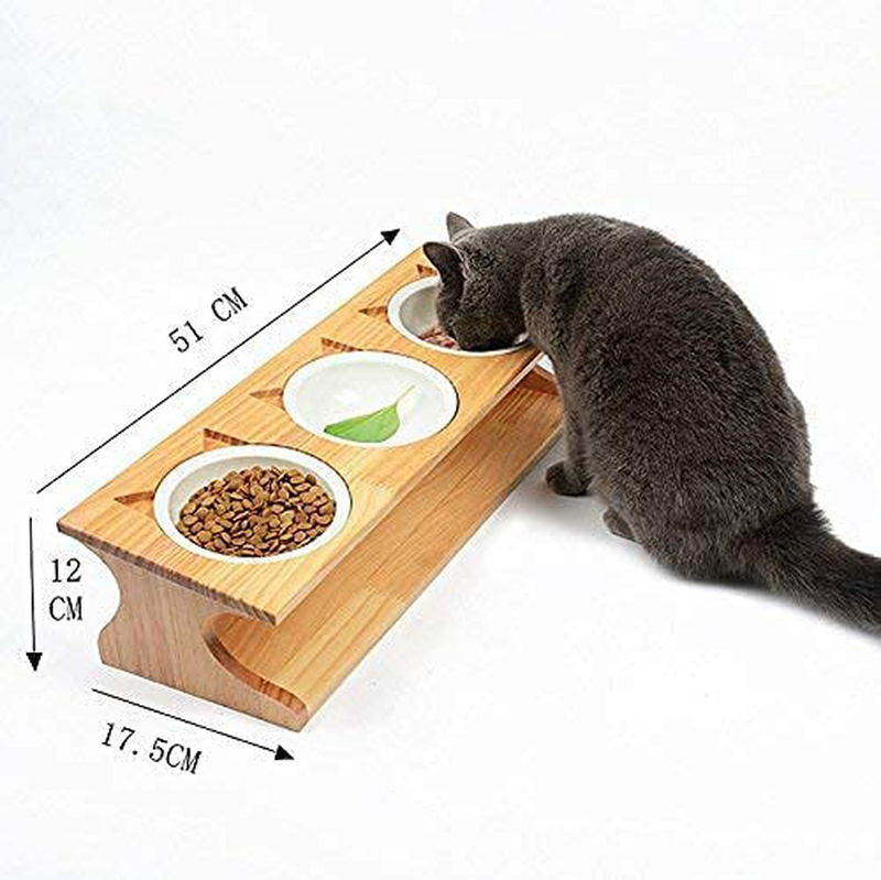 Smith Chu Premium Elevated Pet Bowls, Raised Dog Cat Feeder Solid Bamboo Stand with Ceramic Food Feeding Bowl - Cute Kitty Bowl for Cats and Puppy Animals & Pet Supplies > Pet Supplies > Cat Supplies Smith Chu   