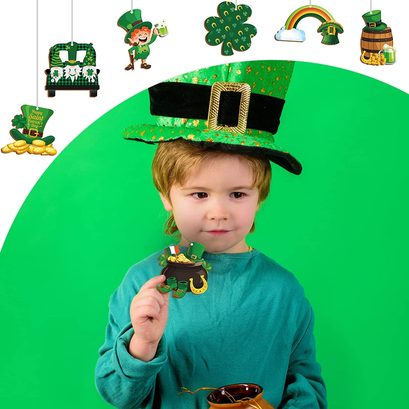 St. Patrick'S Day Ornaments Wooden St. Patricks Day Decorations Lucky Hanging Ornament Hanging Wishes Craft for Tree Shamrock Wall Decoration 12 Styles Irish Horseshoes (24 Pieces) Arts & Entertainment > Party & Celebration > Party Supplies Yulejo   