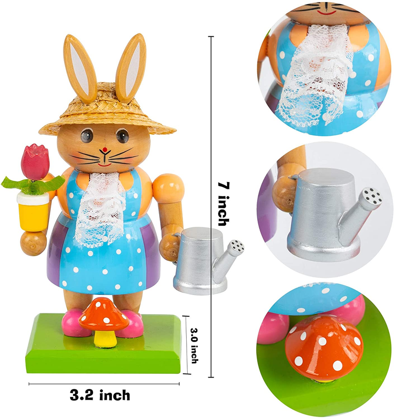FUNPENY 7" Easter Decorations for Bookcase Fireplace Table, Spring Summer Bunny Easter Eggs Signs Decor,Wooden Rabbit Nutcrackers Figures Bunny Signs Figurines Decor for Home,Bedroom,Inside,Indoor Home & Garden > Decor > Seasonal & Holiday Decorations FUNPENY   
