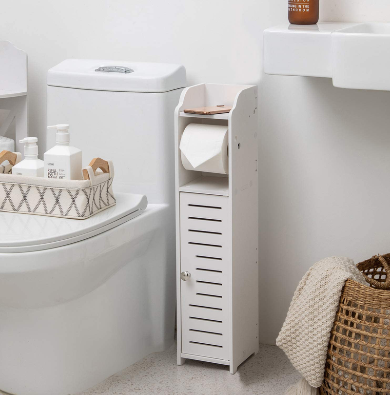 Small Bathroom Storage Corner Floor Cabinet with Doors and Shelves,Thin Toilet Vanity Cabinet,Narrow Bath Sink Organizer,Towel Storage Shelf for Paper Holder,White by AOJEZOR Home & Garden > Household Supplies > Storage & Organization AOJEZOR White 27.6''H 