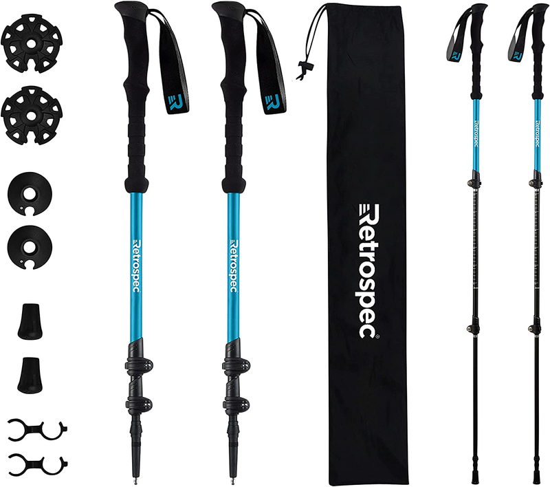 Retrospec Solstice Trekking & Ski Poles for Men & Women - Aluminum W/Foam Grip - Adjustable & Collapsible Lightweight Hiking, Walking & Skiing Sticks - Polar Blue