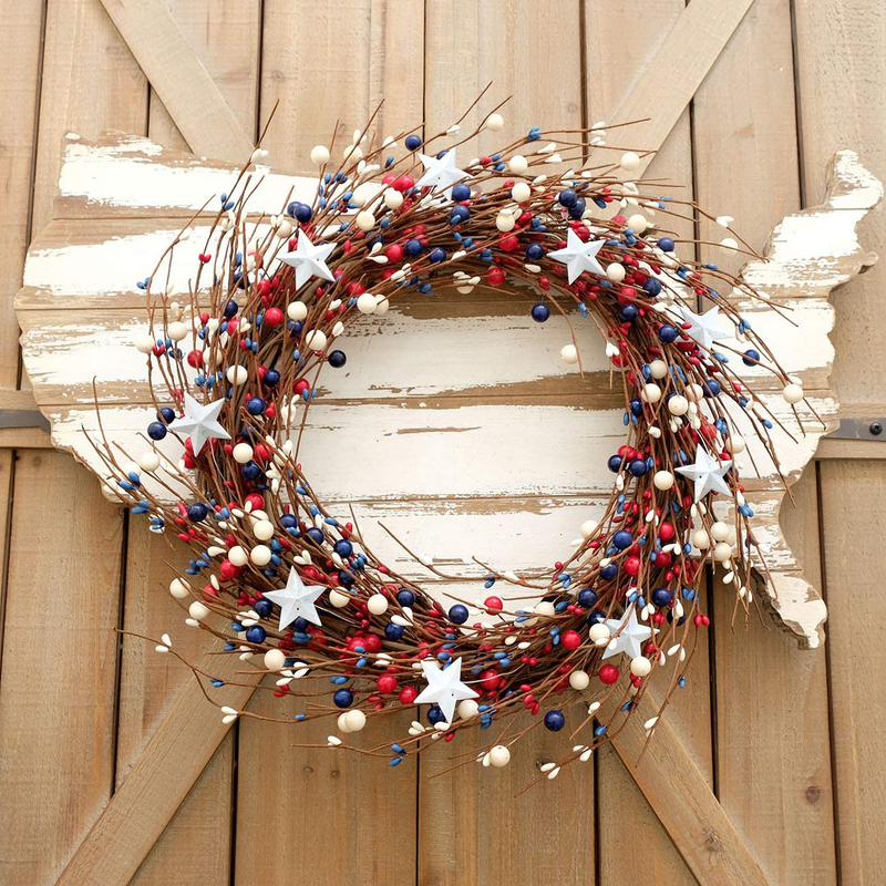 Idyllic 4Th of July Independence Day Red Blue Berry Ring Wreath 17Inch Patriotic Decorations Memorial Day Flag Day Veterans Day