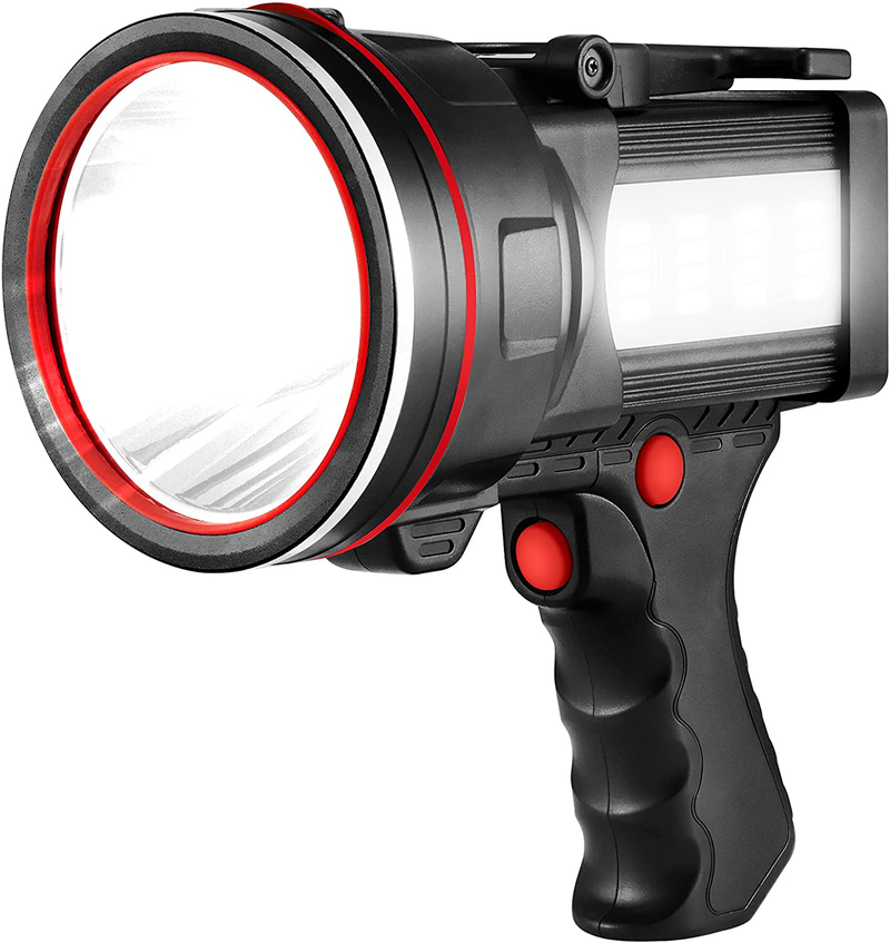 Super Bright LED Spotlight Rechargeable Flashlight 6000 Lumen Handheld Spotlight 10000mAh Long Lasting Torchlight Searchlight Flood Fishing Hiking Camping Flashlight USB Output with Tripod (Sliver)