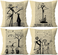 SIBOSUN Set of 4 Halloween Throw Pillow Covers 18x18 Inches for Owl/Crow/Pumpkin/Skull Halloween Decor Vintage Pillow Case Linen Square Cushion Covers for Sofa Couch Bed Home Outdoor Car Arts & Entertainment > Party & Celebration > Party Supplies SIBOSUN 004. Nightmare Before Christmas  