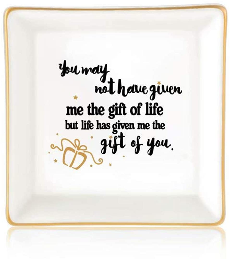 Gifts for Women Girls, Ceramic Ring Dish Decorative Trinket Plate Initial Jewelry Tray Dish, Mothers Day Valentines Gifts for Her Grandma Mom Daughter Sister Friend Birthday Home & Garden > Decor > Decorative Trays Giftjews Life has given me the gift of you  