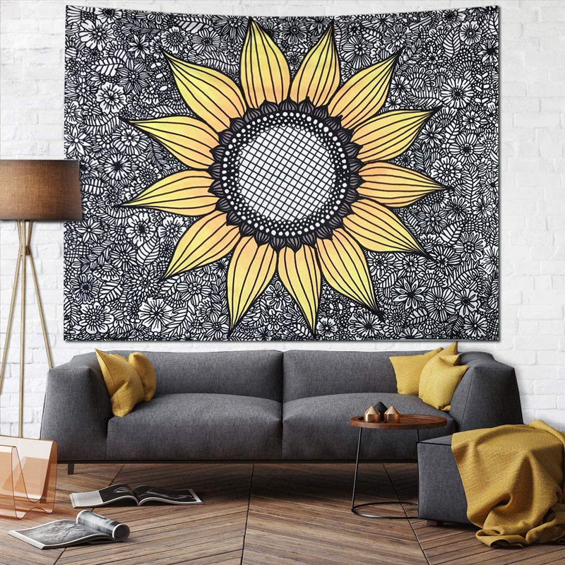 JUSPURBET Sunflower Tapestry Wall Hanging,Wall Tapestry for Bedroom,Yellow Tapestries Dorm Decor for Living Room,Window Curtain Picnic Mat,51x59 Inches Home & Garden > Decor > Artwork > Decorative Tapestries JUSPURBET 51''*59''  