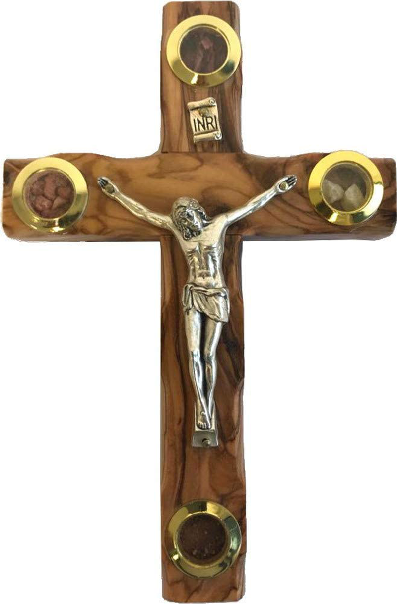 Olive wood Cross/Crucifix with sample from the Holy Land (5 Inches) Home & Garden > Decor > Artwork > Sculptures & Statues Holy Land Market 6.2 Inches  