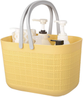 Rejomiik Shower Caddy Basket, Portable Shower Tote, Plastic Organizer Storage Basket with Handle Drainage Toiletry Bag Bin Box for Bathroom, College Dorm Room Essentials, Kitchen, Camp, Gym- Khakis