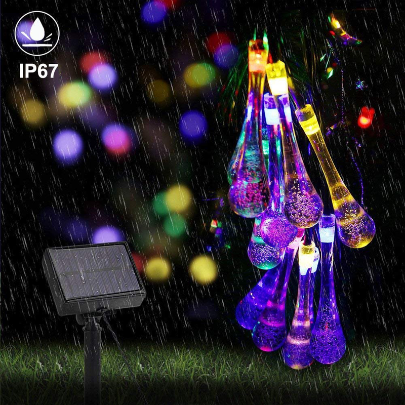 DEMTER Solar String Lights, 22.9Ft 50 Advanced Waterproof Water Drop Mode LED Solar Fairy Lights, Outdoor Saint Valentine'S Day Lights for Patio, Lawn, Home, Garden, Wedding, Party Decorations