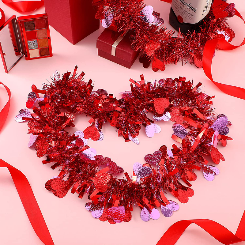 MTLEE 39.4 Feet 6 Pieces Heart Tinsel Garland Valentine'S Day Metallic Red Tinsel Twist Garland Hanging Garland Decoration for Valentine'S Day Indoor and Outdoor Decorations (Nice Style) Home & Garden > Decor > Seasonal & Holiday Decorations MTLEE   