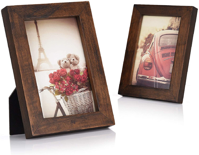 Emfogo 4x6 Picture Frame Photo Display for Tabletop Display Wall Mount Solid Wood High Definition Glass Photo Frame Pack of 2 Carbonized Black Home & Garden > Decor > Picture Frames Emfogo Vintage Walnut 4x6 inch 