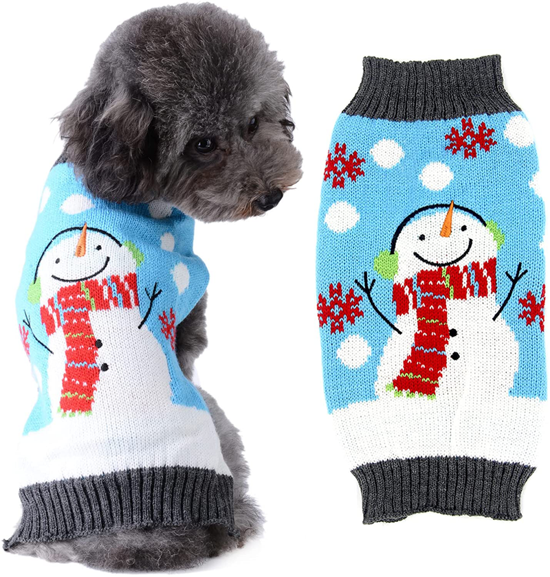 DOGGYZSTYLE Pet Dog Sweaters Cute Animal Printed Winter Warm Puppy Knitted Clothes Cat Jumpers Jacket Coat Apparel Animals & Pet Supplies > Pet Supplies > Cat Supplies > Cat Apparel DOGGYZSTYLE Blue Snowman Medium (Pack of 1) 