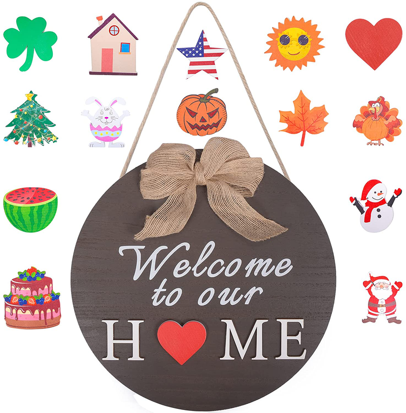 Interchangeable Seasonal Welcome Sign Front Door Decoration, Rustic round Wood Wreaths Wall Hanging Outdoor, Farmhouse, Porch, Valentine'S Day Front Door Decor. Home & Garden > Decor > Seasonal & Holiday Decorations WACAR 12 HOLIDAY  