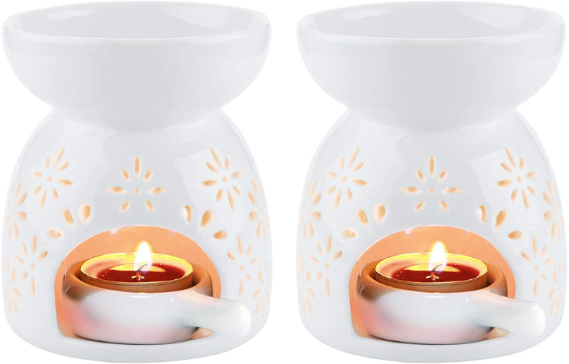 T4U Ceramic Tealight Candle Holder Oil Burner, Essential Oil Incense Aroma Diffuser Furnace Home Decoration Romantic White Set of 2 - Floral Pattern Home & Garden > Decor > Home Fragrance Accessories > Candle Holders T4U Snowflake  