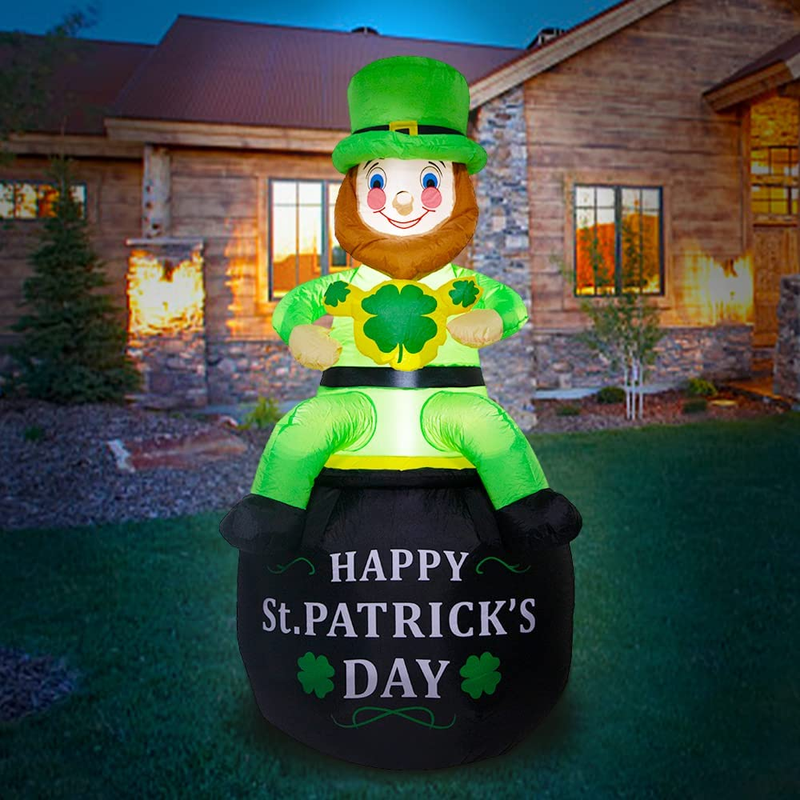 Decalare 5.7FT St. Patrick’S Day Inflatable Decoration, Cute Leprechauns Sit in a Beer Mug /Gold Pot to Celebrate St. Patrick’S Day, LED Light up Decoration for Yard Lawn Indoor Outdoor (HEI Patrick) Arts & Entertainment > Party & Celebration > Party Supplies Decalare   