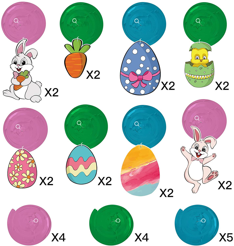 Ivenf Easter Decorations Hanging Swirls 30 Pcs, Cute Bunny Eggs Chick Carrot Party Decor, Ofiice Home Indoor Easter Party Supplies Gifts Home & Garden > Decor > Seasonal & Holiday Decorations Ivenf   