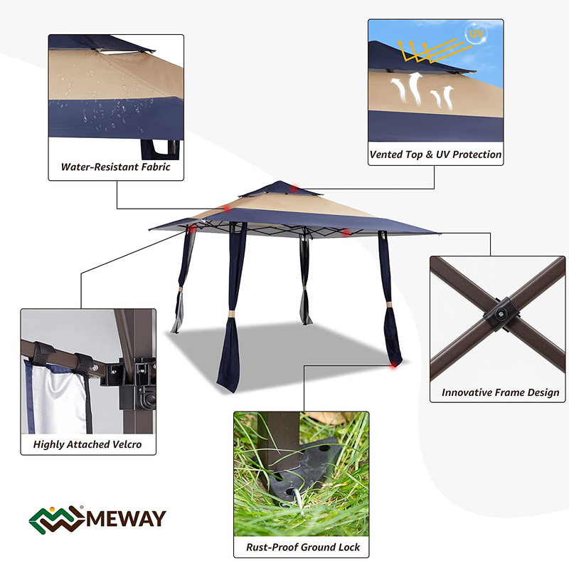 MEWAY 13'x13' Gazebos Tent for Patios Outdoor Canopy Shelter with Elegant Corner Curtain(Beige Navy) Home & Garden > Lawn & Garden > Outdoor Living > Outdoor Structures > Canopies & Gazebos MEWAY   
