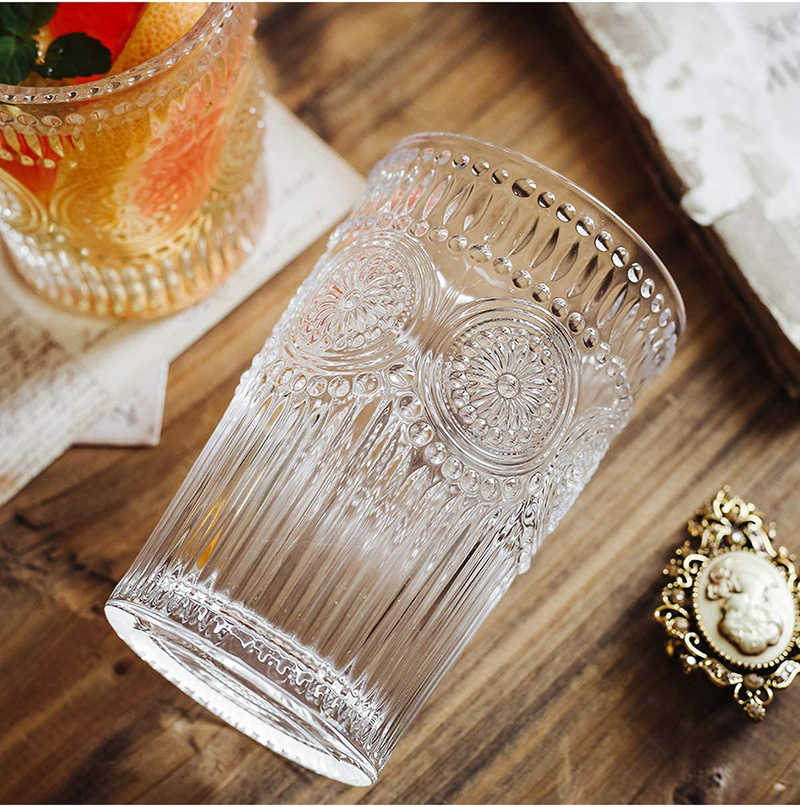 Kingrol 4 Pack 12.5 oz Romantic Water Glasses, Premium Drinking Glasses Tumblers, Vintage Glassware Set for Juice, Beverages, Beer, Cocktail Home & Garden > Kitchen & Dining > Tableware > Drinkware Kingrol   
