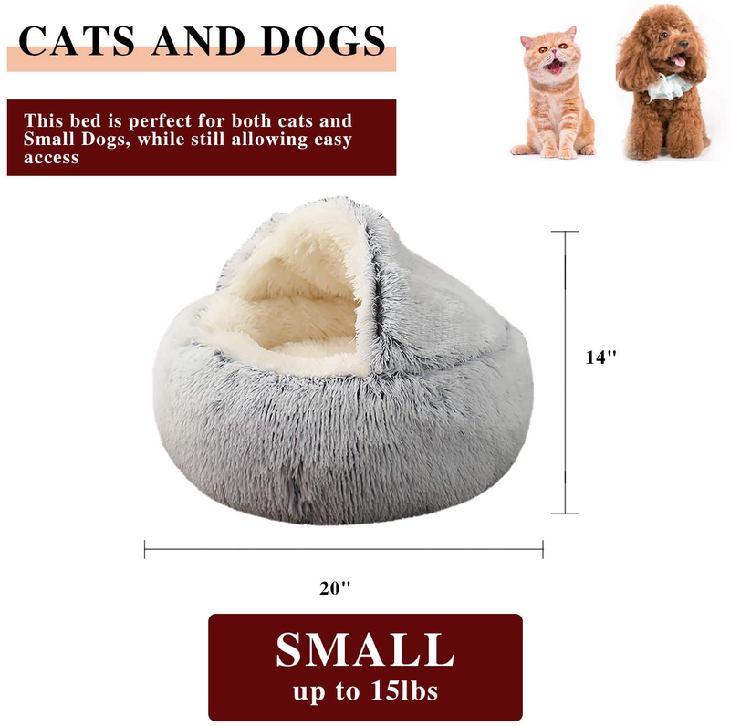 KWEWIK Cat Bed round Soft Plush Burrowing Cave Hooded Cat Bed Donut for Dogs & Cats, Faux Fur Cuddler round Comfortable Self Warming Pet Bed, Machine Washable, Waterproof Bottom Animals & Pet Supplies > Pet Supplies > Cat Supplies > Cat Beds KWEWIK   