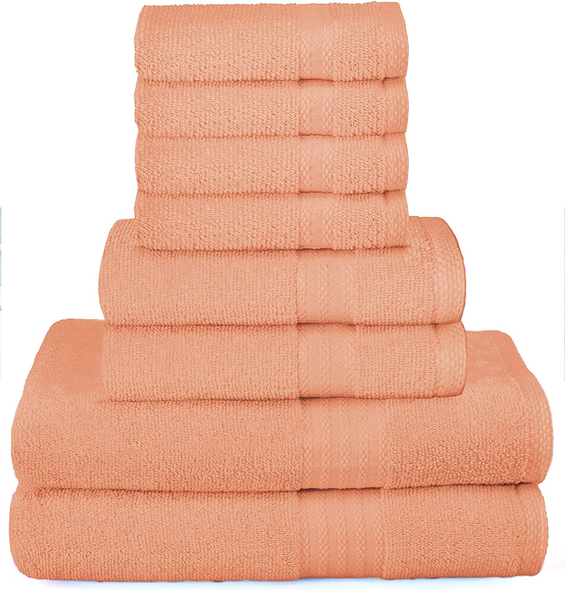 Glamburg Ultra Soft 8 Piece Towel Set - 100% Pure Ring Spun Cotton, Contains 2 Oversized Bath Towels 27x54, 2 Hand Towels 16x28, 4 Wash Cloths 13x13 - Ideal for Everyday use, Hotel & Spa - Light Grey Home & Garden > Linens & Bedding > Towels GLAMBURG Peach  