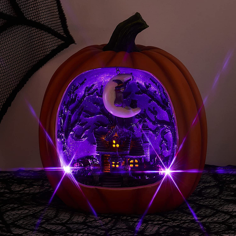 PEIDUO Halloween Resin Pumpkin with Ghost Haunted House Lighted by 4 Purple and 1 Orange Lights Light Up Pumpkin for Home Halloween Decor Arts & Entertainment > Party & Celebration > Party Supplies PEIDUO Default Title  