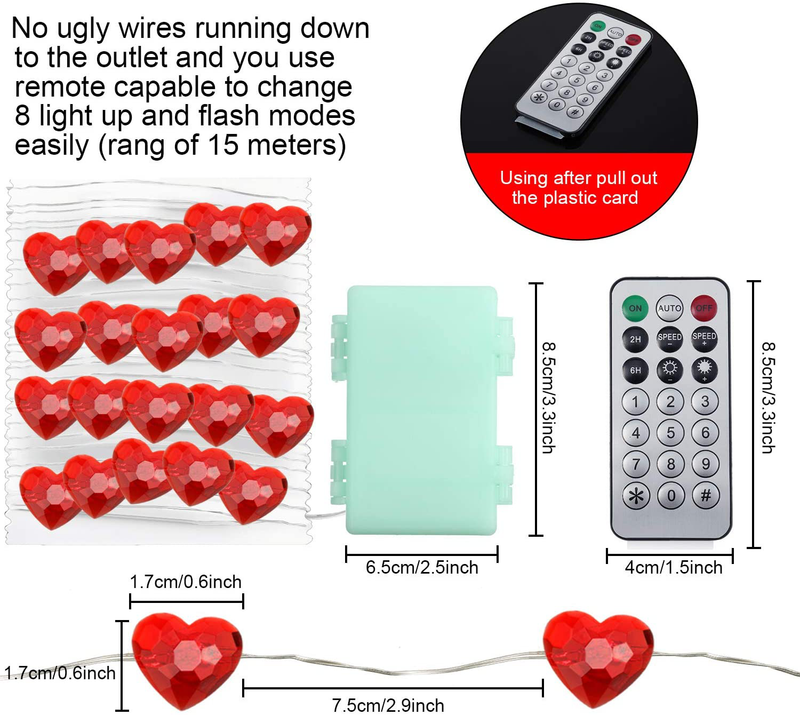 Frienda Red Heart String Light, 10Ft 40 Leds Wedding Decoration Battery Powered with 12 Modes, Remote and Timer for Wedding Anniversary Birthday Home & Garden > Decor > Seasonal & Holiday Decorations Frienda   