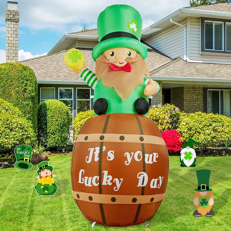 HOOJO 6 FT Height St Patricks Day Inflatables Decorations, Outdoor Decor St Patricks Day Decorations for the Home, Leprechaun with Beer Build-In LED for Holiday Lawn, Yard Decor, Garden