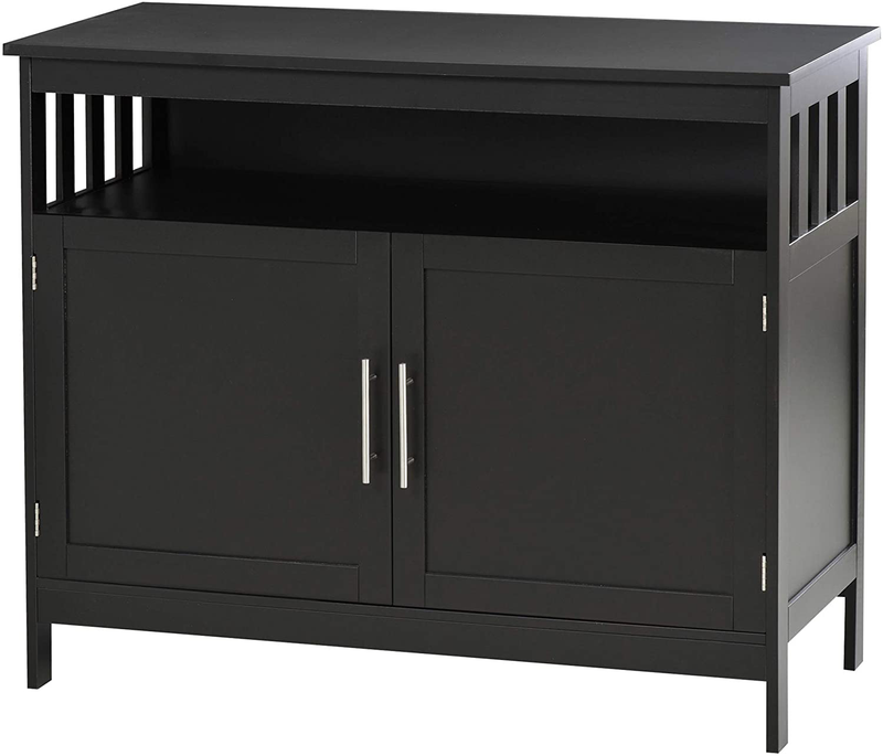 HOMCOM Kitchen Buffet Sideboard, Wooden Storage Console Table with 2-Level Cabinet and Open Shelf, Grey Home & Garden > Kitchen & Dining > Food Storage HOMCOM Black  