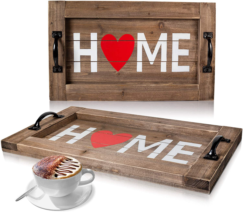 Farmhouse Serving Tray - Housewarming gift - HOME Heart Rustic Tray – Decorative Ottoman Tray – Coffee Table Tray – Practical Metal Handles and Rustic Design – Ideal for Home Décor, Coffee Table Home & Garden > Decor > Decorative Trays TampaFBA Default Title  