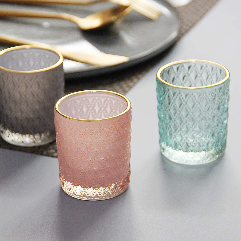 SHMILMH Pink Glass Candle Holder with Gold Rim Set of 24, Tealight Holders Bulk, Votive Candle Holders, Tea Candle Holder for Table Centerpiece, Wedding, Birthday Decoration, Home Decor