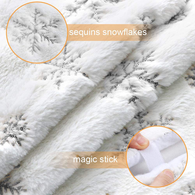 KHOYIME White Christmas Tree Skirt 48 inches Large Faux Fur Xmas Tree Skirt with Shining Silver Snowflake Christmas Decorations Party Ornaments Holiday Room Decor (122cm/48inches) Home & Garden > Decor > Seasonal & Holiday Decorations > Christmas Tree Skirts KHOYIME   