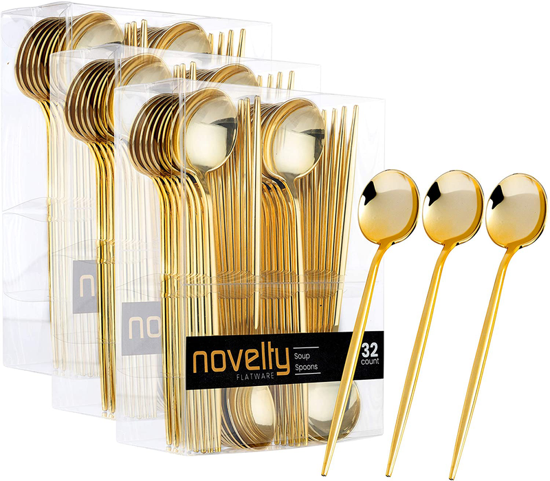 Novelty Modern Flatware, Cutlery, Disposable Plastic Dinner forks Luxury Gold 64 Count Home & Garden > Kitchen & Dining > Tableware > Flatware > Flatware Sets PLASTICPRO Soup Spoons 64 