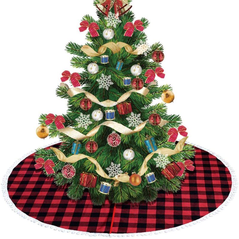 GKanMore Checked Christmas Tree Skirt 48" Red and Black Buffalo Plaid Tree Skirt with White Bubble Lace Xmas Tree Mat Skirt for Christmas New Year Holiday Party Decorations (Red & Black Plaid) Home & Garden > Decor > Seasonal & Holiday Decorations > Christmas Tree Skirts GKanMore Red & Black Plaid  