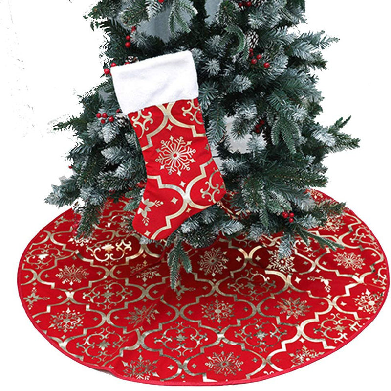 Snowflake Christmas Tree Skirt - 48 inch Luxury Red/Gold Gilded Large Xmas Tree Skirts with Merry Christmas Stocking for Happy New Year Party Holiday Decorations Ornaments (red) Home & Garden > Decor > Seasonal & Holiday Decorations > Christmas Tree Skirts Leap KOI Red  