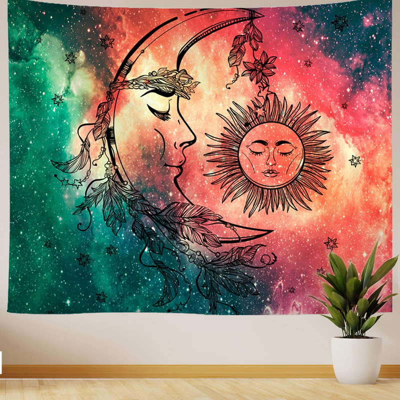 Nidoul Psychedelic Wall Tapestry|Starry Sun Moon Face Tapestry Wall Hanging|Hippie Spiritual Tapestry|Wall Art Decoration for Bedroom Living Room Dorm Home & Garden > Decor > Artwork > Decorative Tapestries Nidoul 59" X 51"  