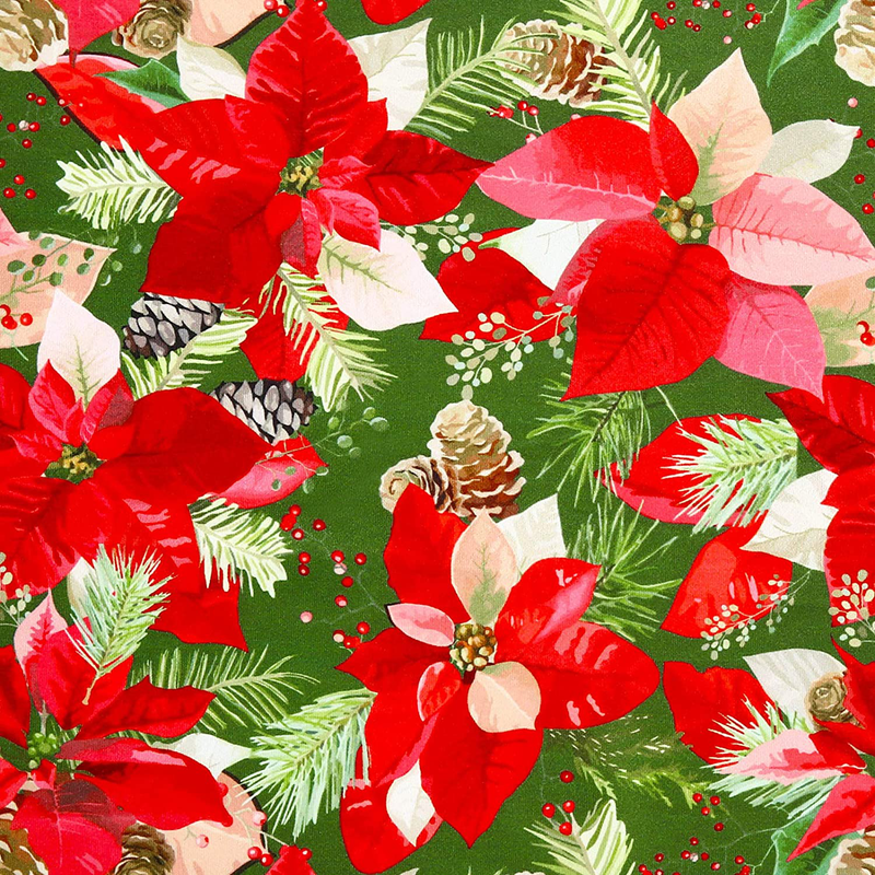 Christmas Polyester Fabric Sheet 43 x 35 Inch Christmas Flower Pattern Square Fabric Floral Printed Fabric Patchwork Quilting Craft Fabric for Sewing Quilting Apparel Craft Home Decor