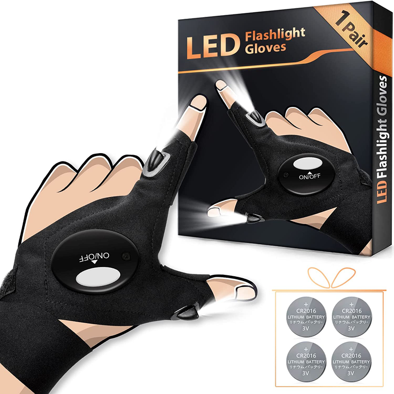 LED Flashlight Gloves Gifts for Men, Stocking Stuffers for Men Women Dad Teens, Christmas Mens Gift Idea, Cool Tool Gadget Fishing Stuff Birthday Gifts Husband Boyfriend Him Brother Mechanic Car Guy Sporting Goods > Outdoor Recreation > Camping & Hiking > Camping Tools HANPURE 1 Pack(With Replaceable Batteries)  