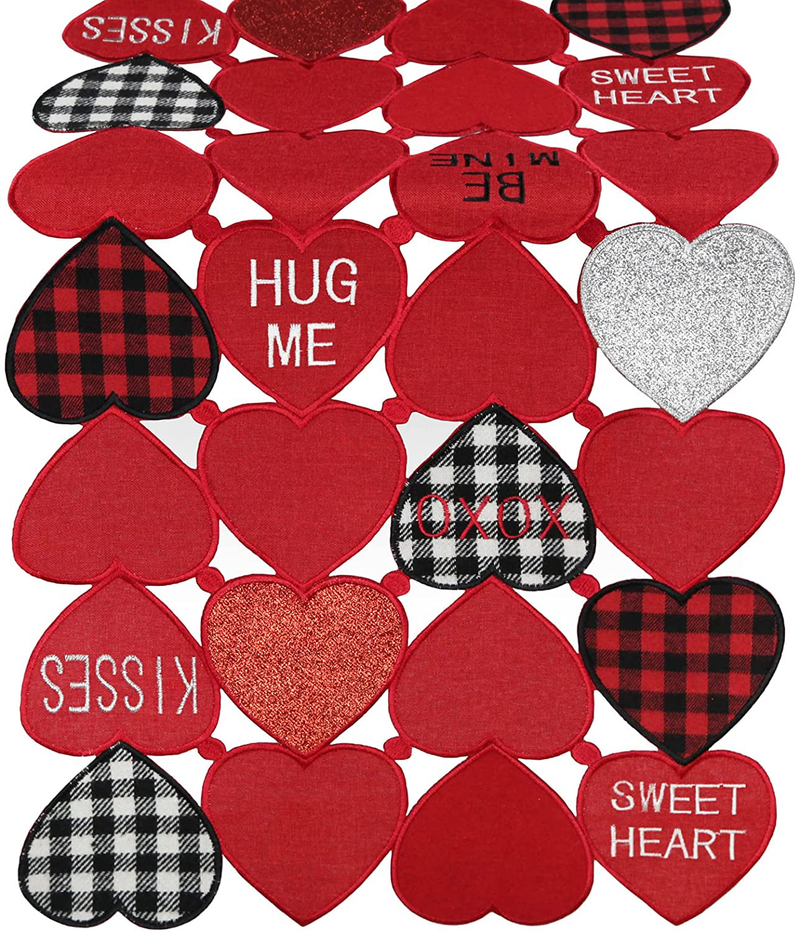 Feuille Valentines Day Table Runner 68 Inch - Polyester Red Heart Table Runner, Valentine Table Runner with Buffalo Plaid and Glitter, Perfect for Valentines Day Decoration Home & Garden > Decor > Seasonal & Holiday Decorations Feuille   