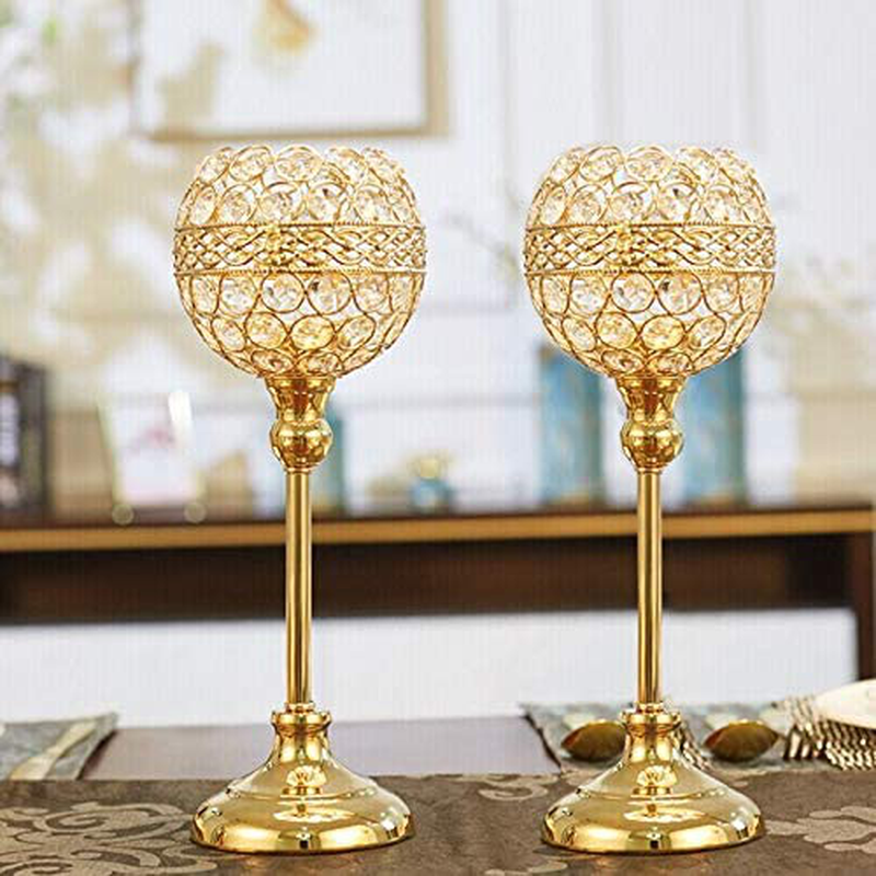 ManChDa Wedding Gift Gold Crystal Bowl Candle Holder Set of 2 for Dining Room Flange Decorative Centerpieces Modern House Decor Gifts for Anniversary Celebration Home & Garden > Decor > Home Fragrance Accessories > Candle Holders ManChDa   