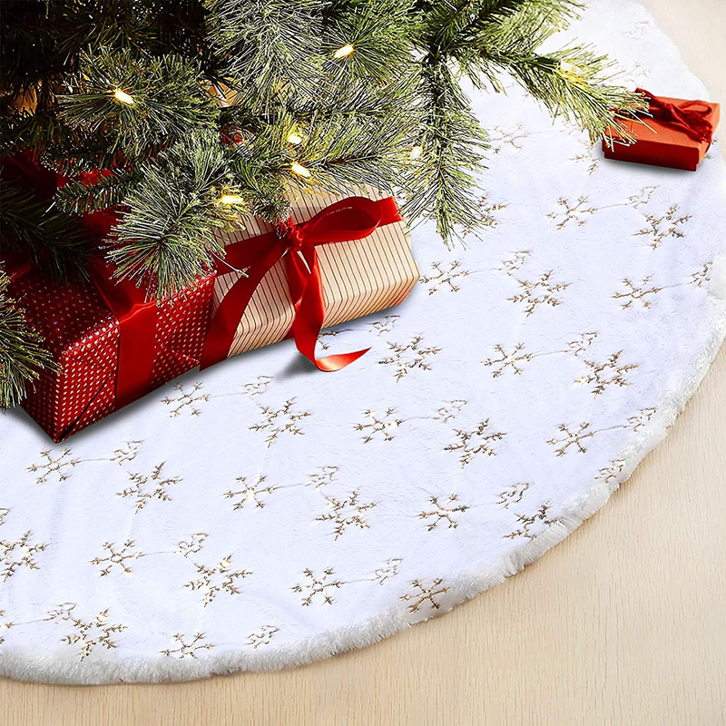 Christmas Tree Skirt - 48 Inches Large Snowy White Faux Fur Tree Skirt with Golden Snowy Pattern for Christmas Decorations Indoor Outdoor Home & Garden > Decor > Seasonal & Holiday Decorations > Christmas Tree Skirts Lafefo Default Title  