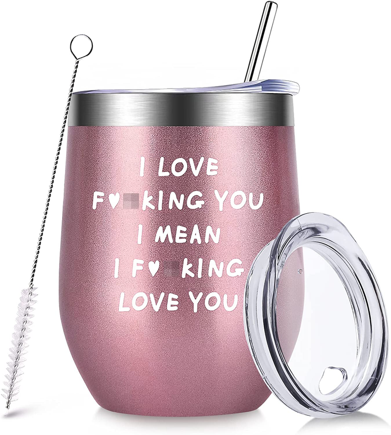 Christmas Funny Gifts for Women Wife Girlfriend Friends Teenage Girls-12 Oz Wine Tumbler with Straws,Lids- Gifts for Mom Sister Her, Presents Ideas for Valentines Day,Xmas,Birthday,Dating,Anniversary Home & Garden > Decor > Seasonal & Holiday Decorations RioGree   