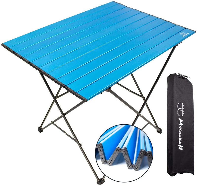 MSSOHKAN Camping Table Folding Portable Camp Side Table Aluminum Lightweight Carry Bag Beach Outdoor Hiking Picnics BBQ Cooking Dining Kitchen Blue Medium