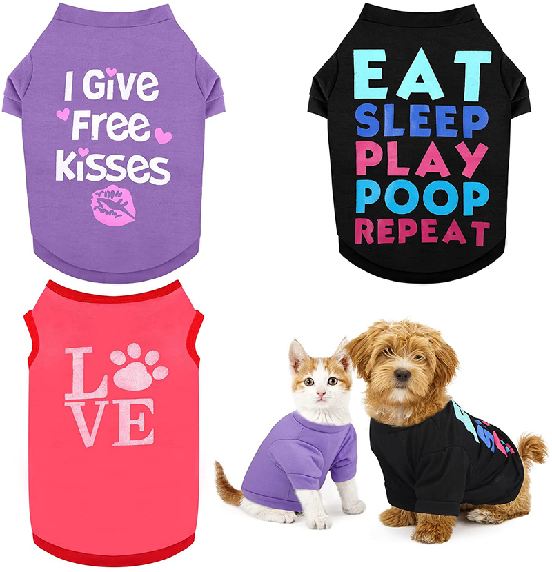 RUODON 3 Printed Puppy Shirts Dog Shirt Pet T-Shirt and Dog Vest Soft Puppy Dog Clothes Pet Outfits Cute Pet Sweatshirt for Small Dogs and Cats Animals & Pet Supplies > Pet Supplies > Dog Supplies > Dog Apparel RUODON Black Letters,Kisses,Heart Footprint Small 